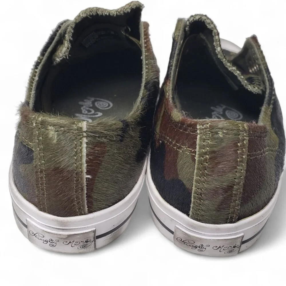 naughty monkey Camouflage Pony Hair Slip-On Sneakers in Green, Brown, Black